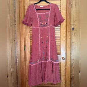 Floral Embroidered Rust Dress